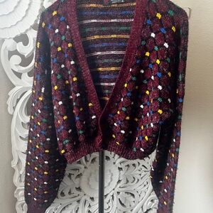 Vintage Scandia Burgundy Multicolor Knit Cardigan size XL (oversized)
